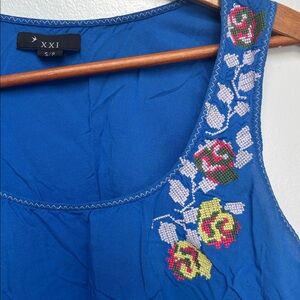 Blue Floral Embroidered Tank, S